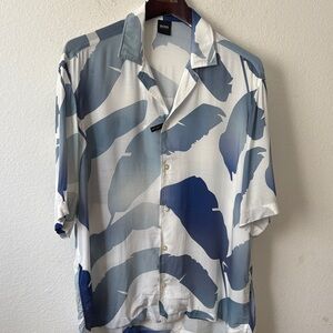Hugo Boss Blue and White Patterned Shirt